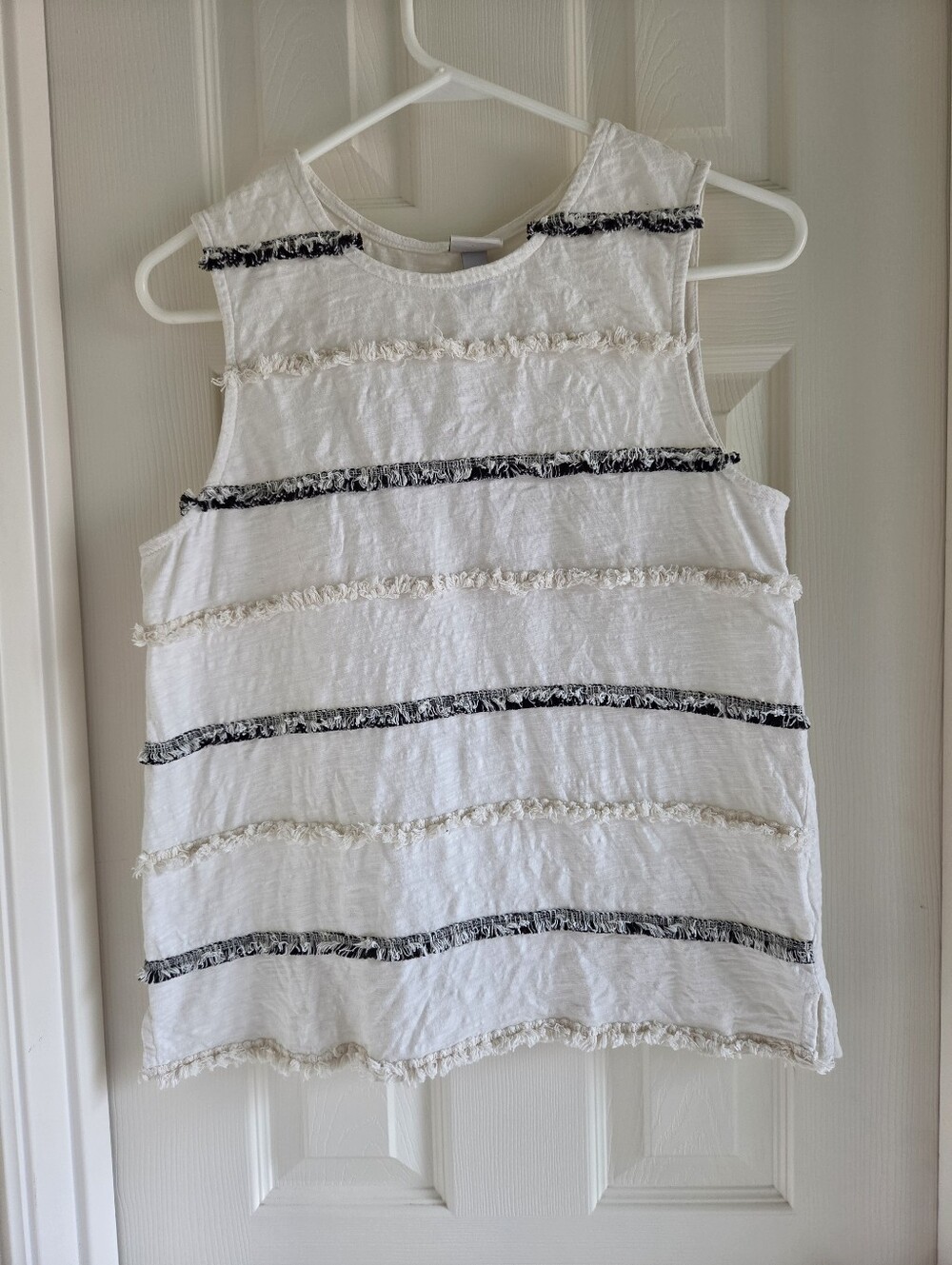 A New Day Boho Fringe Striped Tank Top Cream Black Size M
